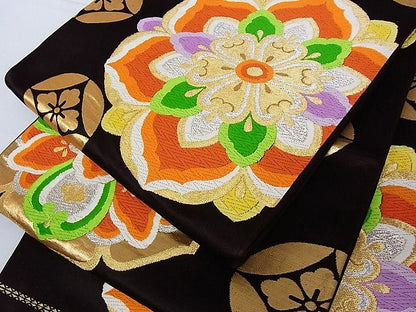 平和屋着物■六通柄袋帯 唐織 正倉院花文 金銀糸 正絹 逸品 A-uw2610