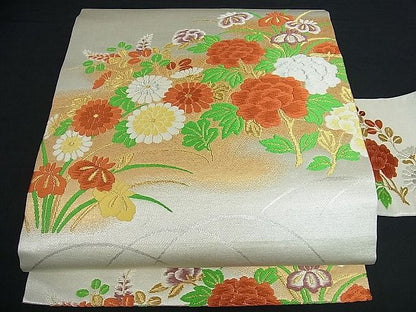 平和屋着物■九寸名古屋帯 唐織 草花文 金銀糸 逸品 vf2602