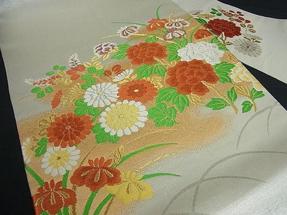 平和屋着物■九寸名古屋帯 唐織 草花文 金銀糸 逸品 vf2602