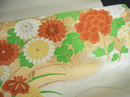 平和屋着物■九寸名古屋帯 唐織 草花文 金銀糸 逸品 vf2602