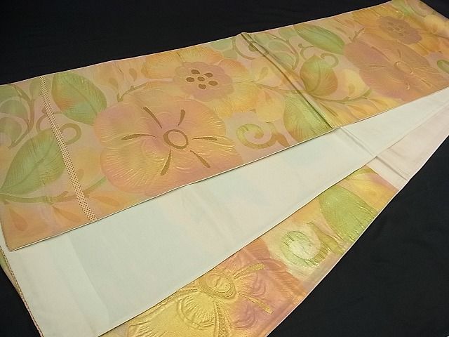 平和屋着物■六通柄袋帯 草花文 金糸 逸品 vf2846