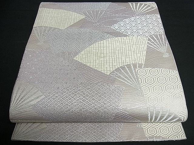 平和屋着物■六通柄袋帯　扇面吉祥文　銀糸　逸品　vf3197