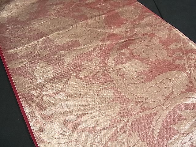 平和屋着物■六通柄袋帯　動物花唐草文　金糸　逸品　vf3940