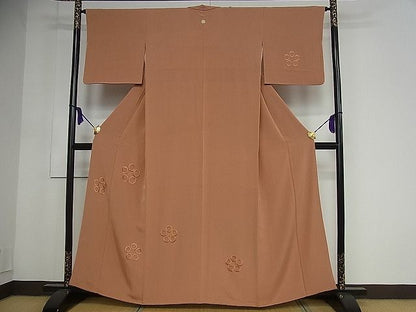平和屋着物■付下げ　総刺繍　舞花文　土器色　逸品　vf4621