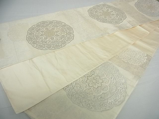 平和屋着物■六通柄袋帯 絵皿正倉院花蝶文 銀糸 逸品 vf4719
