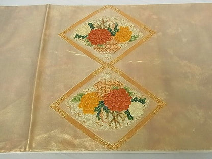 平和屋着物■六通太鼓柄袋帯 菱花籠文 金糸 逸品 vf4720