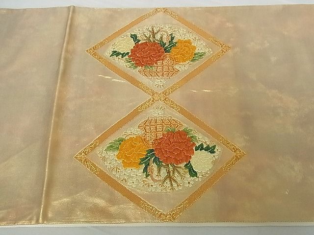 平和屋着物■六通太鼓柄袋帯 菱花籠文 金糸 逸品 vf4720