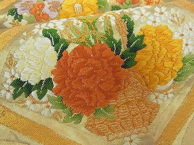 平和屋着物■六通太鼓柄袋帯 菱花籠文 金糸 逸品 vf4720