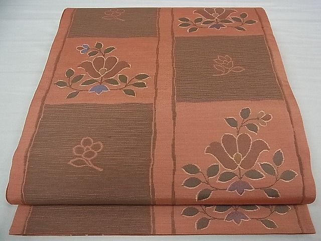 平和屋着物■六通柄袋帯 市松草花文 逸品 vf4746