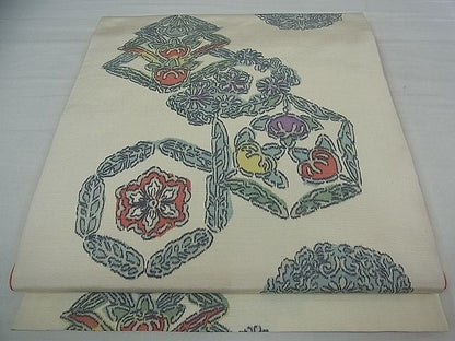 平和屋着物■全通柄袋帯 紬地 亀甲花文 逸品 vf4747
