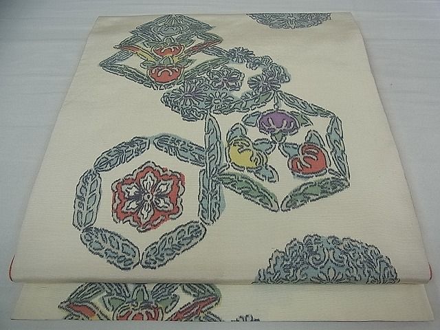 平和屋着物■全通柄袋帯 紬地 亀甲花文 逸品 vf4747