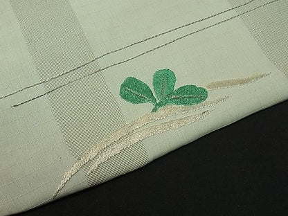 平和屋本店●極上 アンティーク 大正ロマン スリーシーズン 春夏秋 九寸名古屋帯 総刺繍 駒刺繍 立波に千鳥 金銀糸 1s294