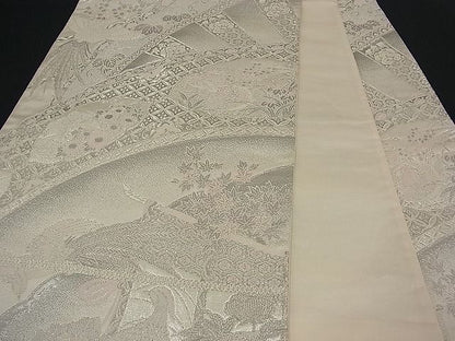 平和屋着物■六通柄袋帯 唐織 孔雀吉祥雪輪花文 銀糸 逸品 n-vz0094