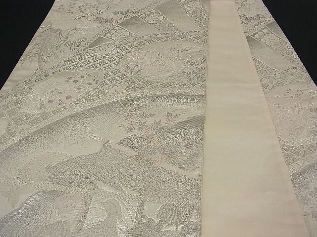 平和屋着物■六通柄袋帯 唐織 孔雀吉祥雪輪花文 銀糸 逸品 n-vz0094