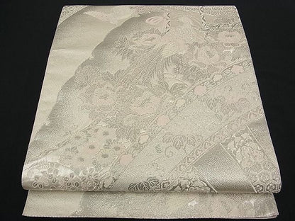 平和屋着物■六通柄袋帯 唐織 孔雀吉祥雪輪花文 銀糸 逸品 n-vz0094