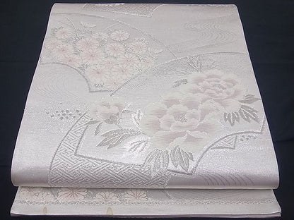 平和屋着物■六通柄袋帯 唐織 地紙草花文 銀糸 逸品 n-vz0368