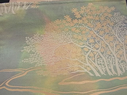 平和屋着物■六通柄袋帯 流水樹林花文 金糸 逸品 n-vz0490