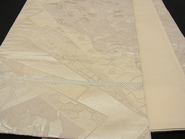 平和屋着物■六通柄袋帯 人物風景文 銀糸 逸品 n-wb0121