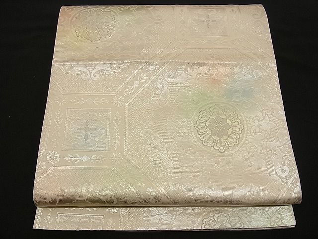 平和屋着物■六通柄袋帯 正倉院蜀江花文 銀糸 逸品 n-wb0146