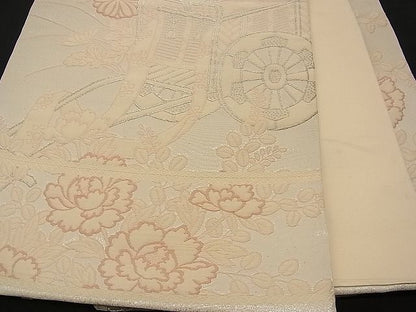 平和屋着物■六通柄袋帯 御所車花文 銀糸 逸品 n-wb0157