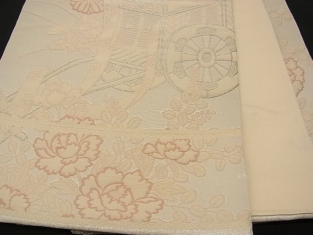 平和屋着物■六通柄袋帯 御所車花文 銀糸 逸品 n-wb0157