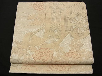 平和屋着物■六通柄袋帯 御所車花文 銀糸 逸品 n-wb0157