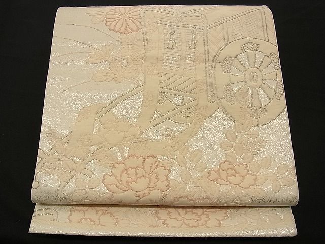 平和屋着物■六通柄袋帯 御所車花文 銀糸 逸品 n-wb0157
