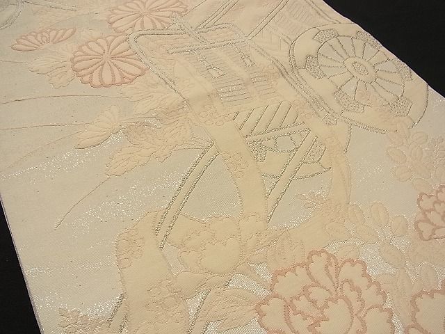 平和屋着物■六通柄袋帯 御所車花文 銀糸 逸品 n-wb0157