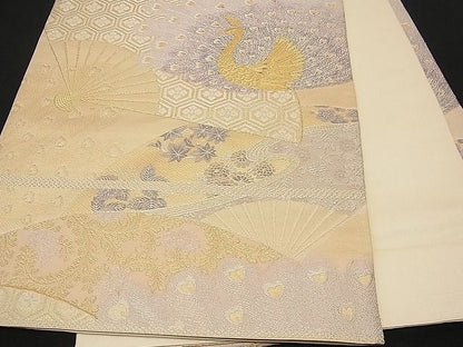 平和屋着物■六通柄袋帯 扇面孔雀文 金銀糸 逸品 n-wb0173