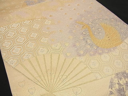 平和屋着物■六通柄袋帯 扇面孔雀文 金銀糸 逸品 n-wb0173