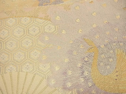 平和屋着物■六通柄袋帯 扇面孔雀文 金銀糸 逸品 n-wb0173