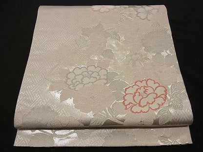 平和屋着物■六通柄袋帯 唐織 草花文 銀糸 逸品 n-wb0190