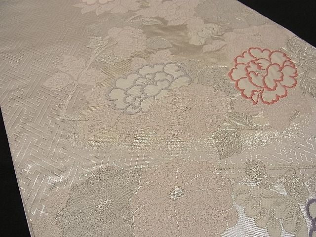 平和屋着物■六通柄袋帯 唐織 草花文 銀糸 逸品 n-wb0190