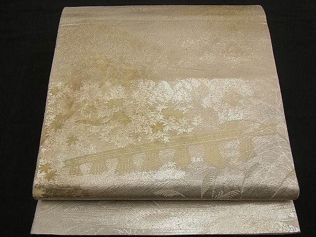 平和屋着物■六通柄袋帯 京洛百景嵐山 銀糸 逸品 n-wb0686