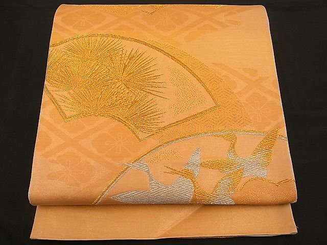 平和屋着物■六通柄袋帯 地紙片輪車飛鶴文 金銀糸 逸品 n-wb0733