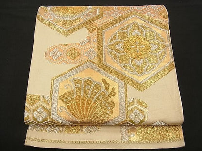 平和屋着物■六通柄袋帯 亀甲花文 金銀糸 逸品 n-wb0740