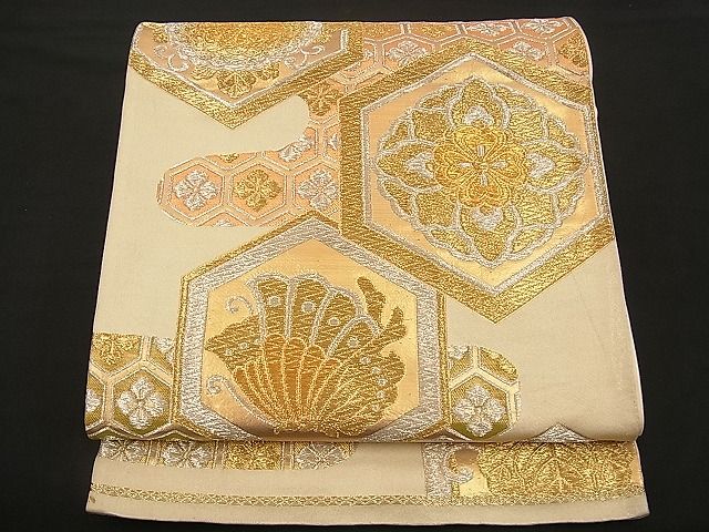 平和屋着物■六通柄袋帯 亀甲花文 金銀糸 逸品 n-wb0740
