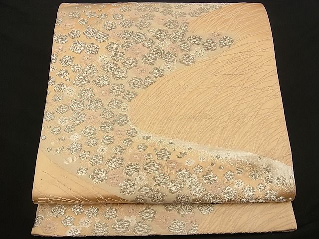 平和屋着物■六通柄袋帯 唐織 流水舞梅文 銀糸 逸品 n-wb0744