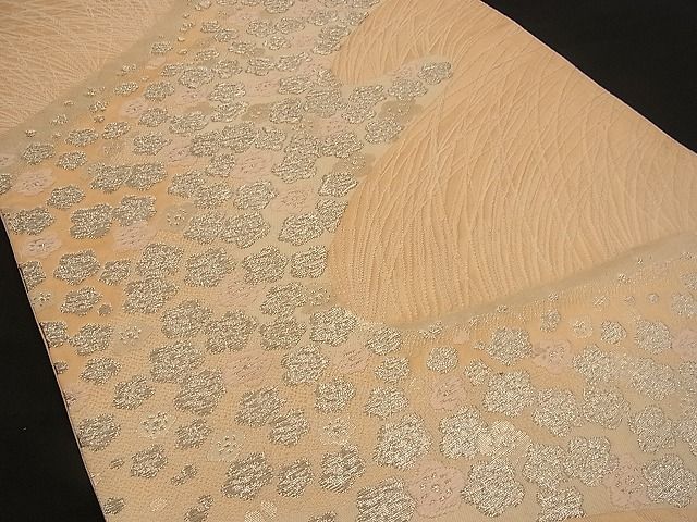 平和屋着物■六通柄袋帯 唐織 流水舞梅文 銀糸 逸品 n-wb0744