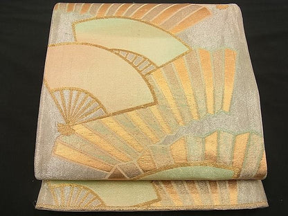 平和屋着物■六通柄袋帯 扇面尽くし 金糸 逸品 n-wb0745
