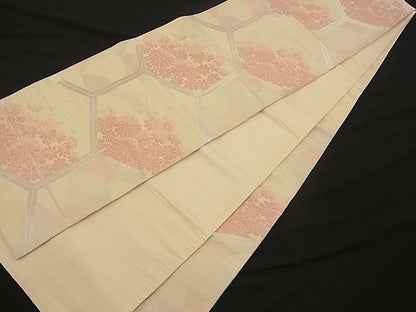 平和屋着物■六通柄袋帯 唐織 亀甲花文 銀糸 逸品 n-wb0762