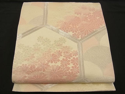 平和屋着物■六通柄袋帯 唐織 亀甲花文 銀糸 逸品 n-wb0762