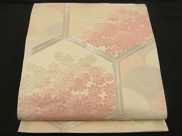 平和屋着物■六通柄袋帯 唐織 亀甲花文 銀糸 逸品 n-wb0762