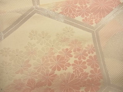 平和屋着物■六通柄袋帯 唐織 亀甲花文 銀糸 逸品 n-wb0762