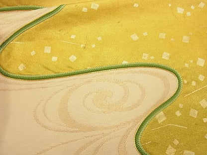 平和屋着物■六通太鼓柄袋帯 駒刺繍 流水箔散らし文 金彩 逸品 n-wb0768