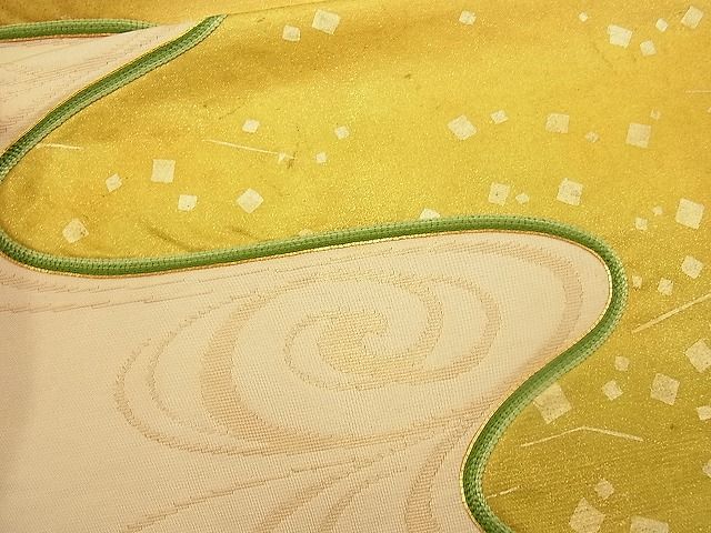 平和屋着物■六通太鼓柄袋帯 駒刺繍 流水箔散らし文 金彩 逸品 n-wb0768