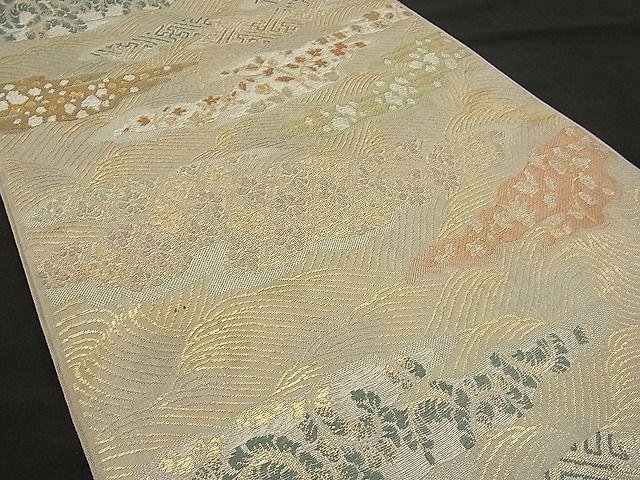 平和屋着物■六通柄袋帯 唐織 流水吉祥花文 金銀糸 逸品 n-wb0800