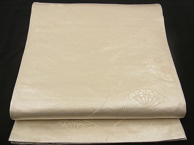 平和屋着物■両面六通柄袋帯 唐織 絵皿花鳥文 銀糸 逸品 n-wb1122