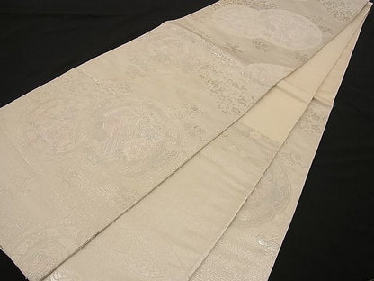 平和屋着物■両面六通柄袋帯 唐織 絵皿花鳥文 銀糸 逸品 n-wb1122