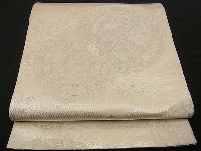 平和屋着物■両面六通柄袋帯 唐織 絵皿花鳥文 銀糸 逸品 n-wb1122